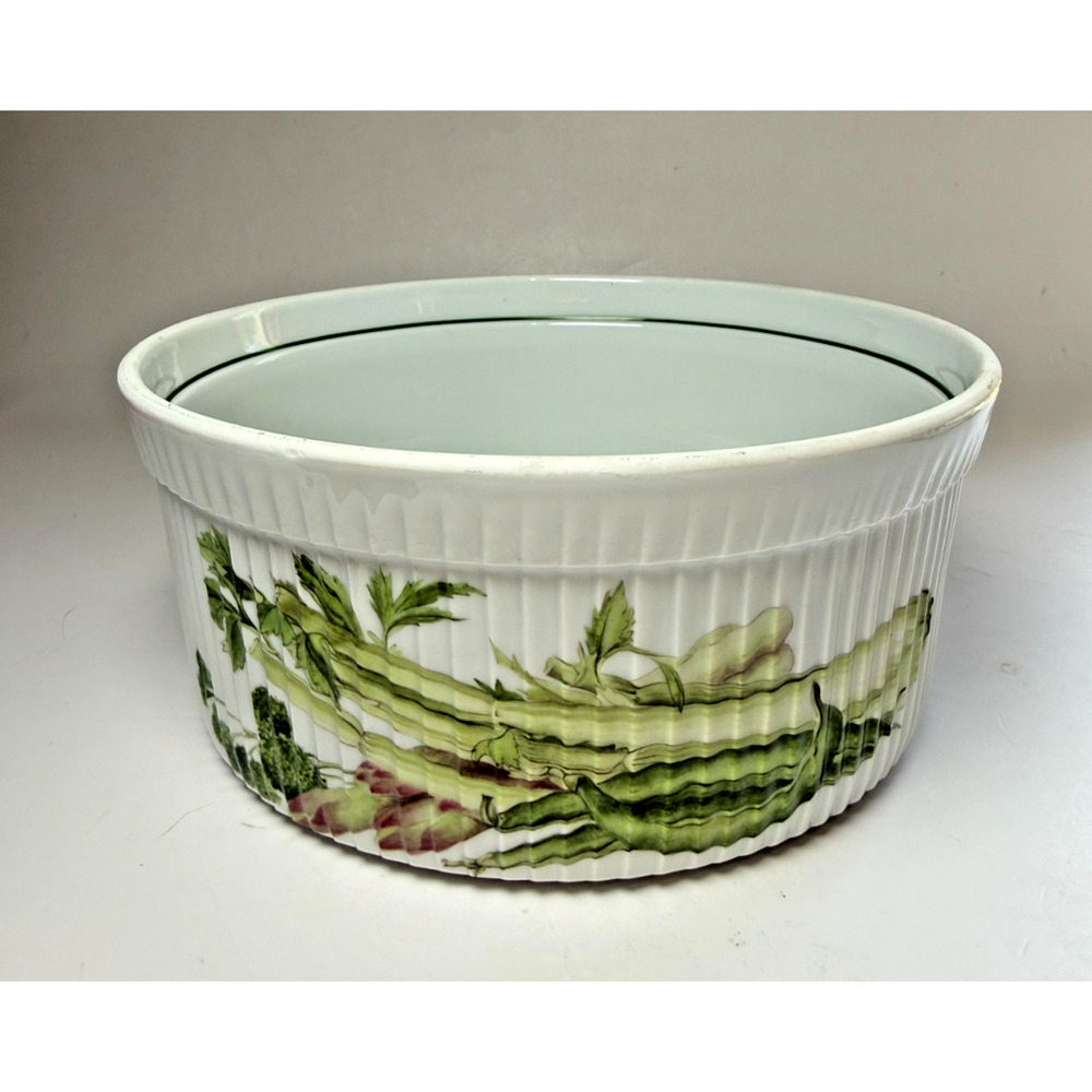 Apilco France 8" Porcelain Ribbed Souffle Casserole Serving Dish Vegetables Corn - Picture 2 of 9